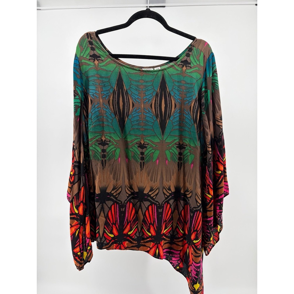 Cato Asymmetric Butterfly Kaleidoscope  Blouse/w Angel Sleeves Size 22/24W‎ S203